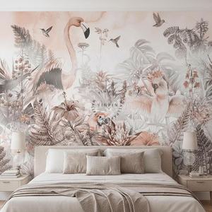 Verwijderbare Waterdichte Plant Vogel Behang Digitale Hd Print Behang Woonkamer Slaapkamer Decor Gigantische Flamingo Papegaai Behang - Product Image 4
