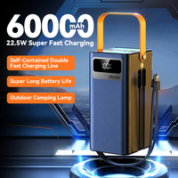 Kit de batterie externe à affichage LED pour le camping en plein air, avec batterie Li-polymère à charge ultra-rapide de 22,5 W, haute capacité, double câble détachable