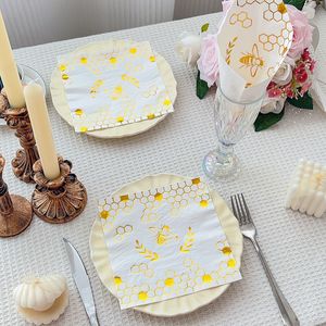 Gold Honeycomb Printed Paper Napkins 330mm Disposable For Themed Party 20 Sheets Per Pack - Product Image 2