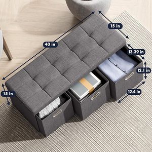 Chengjun 110*38*38cm Linen Fabric Modern Inner Drawer Foldable Custom LivingRoom Entry Furniture <strong>Storage</strong> Bench Ottoman <strong>Stool</strong> - Product Image 2