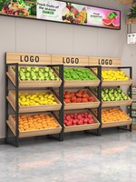 Rak Buah & Sayur Modern 5 Tingkat Dua Sisi, Rak Display Berdiri untuk Supermarket