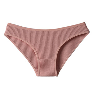 Culottes de bikini côtelées en coton pour femmes, couleur unie, taille mi-haute, confortables, pour le sport - Product Image 1