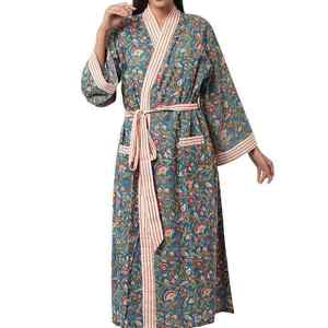 European Cotton <b>Maxi</b> Robe Ladies Quality Bathrobe Casual Floral Print Kimono <b>Cardigan</b> Autumn Summer Luxury Boho Sleepwear Spa - Product Image 1