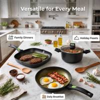 Ensemble de 10 ustensiles de cuisson antiadhésifs en aluminium, comprenant une casserole, une poêle à frire et une plaque de cuisson, avec couvercles en verre, compatible gaz et induction, batterie de cuisine OEM