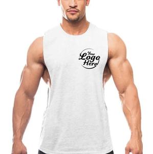 Gilet de sport d'été pour hommes T-shirt sans manches T-shirt d'entraînement de fitness en pur coton personnalisé couleur unie coupe surdimensionnée - Product Image 6