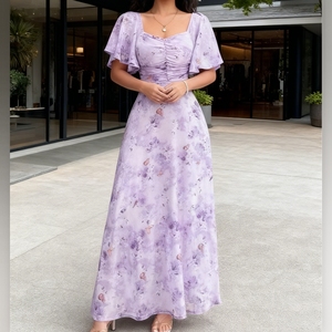 Robes élégantes pour femmes à manches lotus imprimées et ajustées, tendance - Product Image 6