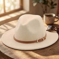 Topi Fedora tepi lebar 56-60cm putih/hitam topi Laken wol Wanita Pria dekorasi rantai logam topi Panama Jazz Chapeau