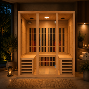 Cabine infrarouge sèche pour 4 personnes avec deux bancs, éclairage LED, bar à oxygène et montage facile - Product Image 2