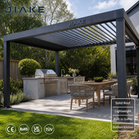 Pergola légère en aluminium Jiake avec toit à lames solides et gouttière intégrée, auvent de cuisine extérieure pour repas en plein jardin