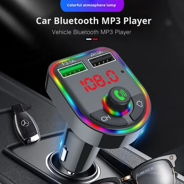 FM Radio Ambient Light F5 Portable Car MP3 Player Wireless Enabled Dual USB Cigarette Lighter Charger