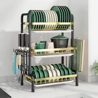 Étagère de rangement de cuisine double en métal multifonctionnelle, sans installation, pour vaisselle, bols, couteaux, fourchettes, égouttoir, vaisselle, usage domestique
