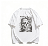 T-shirt homme personnalisé Kornit Digital Print 100% Coton Coupe Ample Grammage Lourd Effet Vintage Délavé et Vieilli Motif Crâne Gothique Cage à Oiseaux Effet Soleil Décoloré