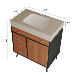 Mobile <span class=keywords><strong>Bagno</strong></span> Moderno Freestanding con Lavabo in Ceramica e Top in Pietra Sinterizzata - Product Image 4