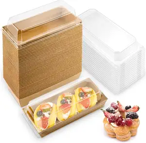 Bruine Rechthoekige Wegwerp Papieren Charcuterie Dozen Food Bakjes Bakkerij Dozen Met Doorzichtig Deksel Voor Sandwich Cake Cupcake