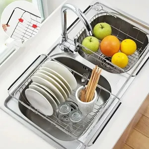 Égouttoir de cuisine pliable et extensible en acier inoxydable pour évier, résistant à la rouille, pour casseroles, bols, assiettes et verres - Product Image 1