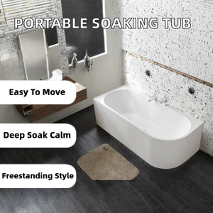 <b>Portable</b> Modern White Acrylic Freestanding Eco-Friendly Bath Tub Deep Soaking with Drainer for Hotels Villas Bathrooms - Product Image 2
