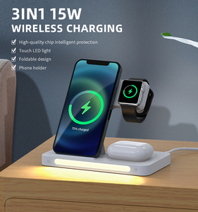 3 in 1 Wireless Charger 15W Fast <b>Charging</b> Station Foldable Phone Holder with LED Light for iPhone - Product Image 1