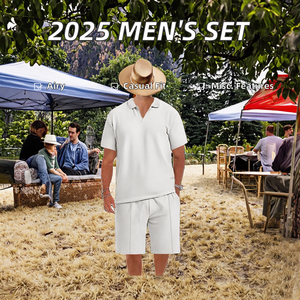 Ensemble Polo et Short pour Homme, Mode Été 2025, Casual, Respirant, Col Debout, Deux Pièces, Tissu Tricoté 100% Polyester - Product Image 3