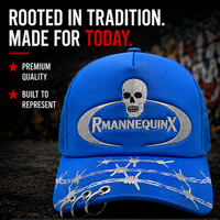 Casquette Trucker de Luxe Légère en Maille Haute Qualité, 5 Panneaux, avec Détail Anneau Métallique, Broderie Logo Personnalisé Crâne Fil Barbelé