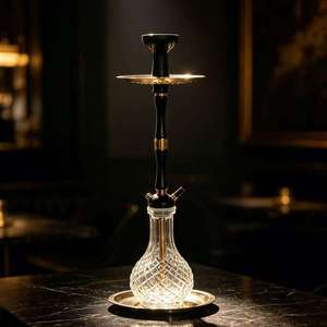 Black Glass <b>Hookah</b> Set Metal Stand Water <b>Pipe</b> with Bowl Tray Dual Tube for Lounge Bar - Product Image 4
