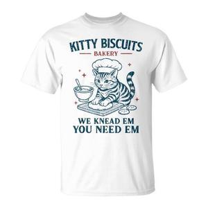 T-shirt Kitty Biscuits Bakery, design Cat Kneading Baker, blanc, unisexe, taille adulte - Product Image 1