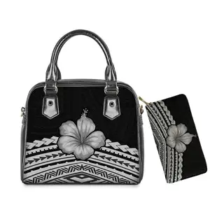 Gorgeous Graphic Designer Luxury Women Purses And Handbags Set Flower Polynesian Tribal Print Ladies Grey Bags Factory Wholesale