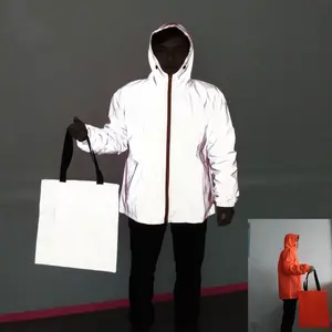 定制环保可重复使用的大型橙色彩色纯棉反光运动拉绳手提袋购物手提包配有丝印商标