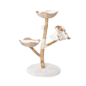 Fornitori di colore del registro personalizzato di lusso naturale solido in vero legno arrampicata gatto albero con 100% naturale Sisal