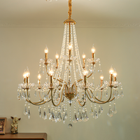 Lustre français pour salon, lampe en cristal en forme de bougie de style européen, lustre double couche pour villa de style européen