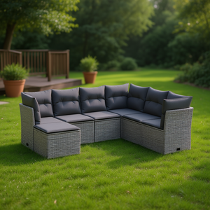 Ensemble de canapés de jardin modulaires en rotin gris, 6 places, mobilier d'extérieur, design contemporain - Product Image 2