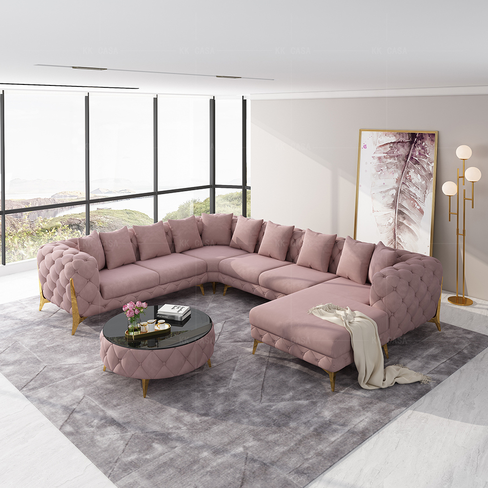 Luxury Living Room Home Sofas Sets Furniture Modern Fabric U Shape Sofa ...