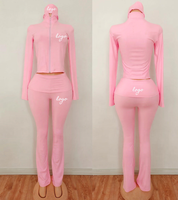 Ensemble de vêtements de sport pour femmes, fabricant Y2k, logo personnalisé, veste de sport hautement extensible, leggings de yoga sans couture, ensembles de vêtements de sport roses