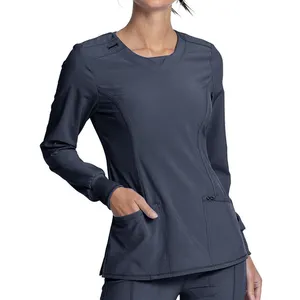 Women's Contemporary Fit Comfortable Long Sleeve Medicall Scrub V-neck Tops Scrub Tunics