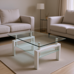 Tavolino da caffè moderno in vetro bianco con struttura in metallo per l'arredamento del soggiorno - Product Image 2