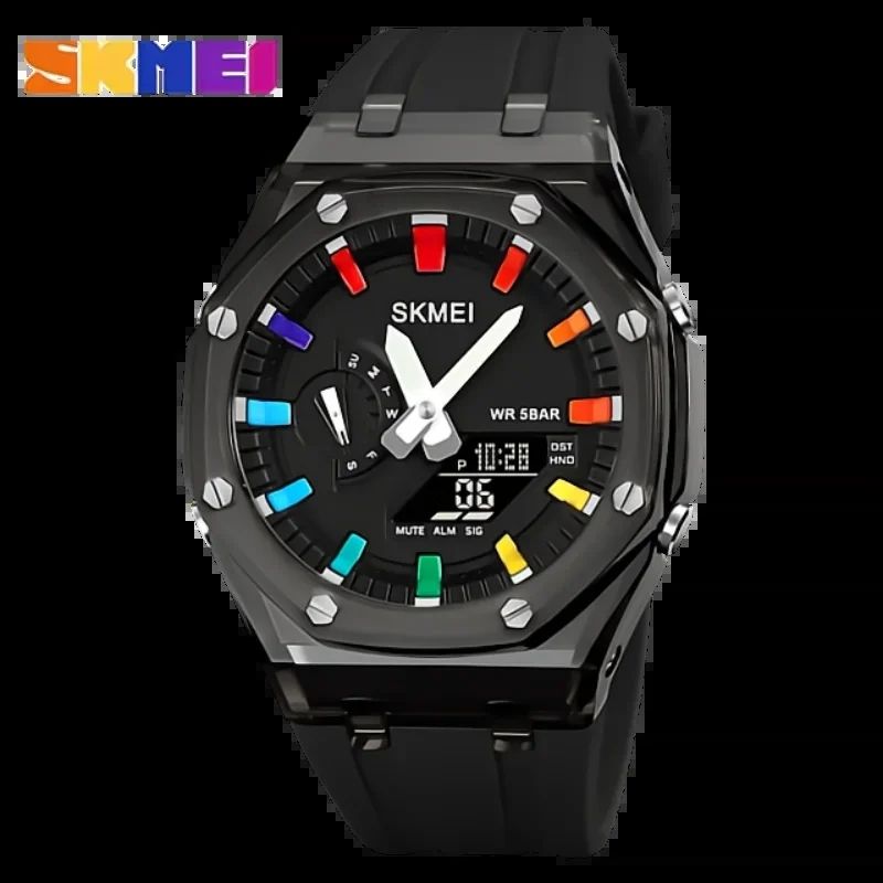 SKMEI 2100 Waterproof Men Watch Countdown Stopwatch Led Light Electronic  Movement Wristwatch Multi-coloured Digital Watches