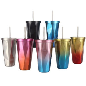 Gobelet isotherme à double paroi en acier inoxydable de 16 oz avec paille, tasse de voyage pour café - Product Image 1