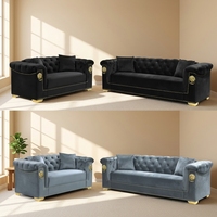 Canapé Chesterfield 3 places en velours de luxe capitonné avec garniture en clous dorés pour salon - Vente en gros