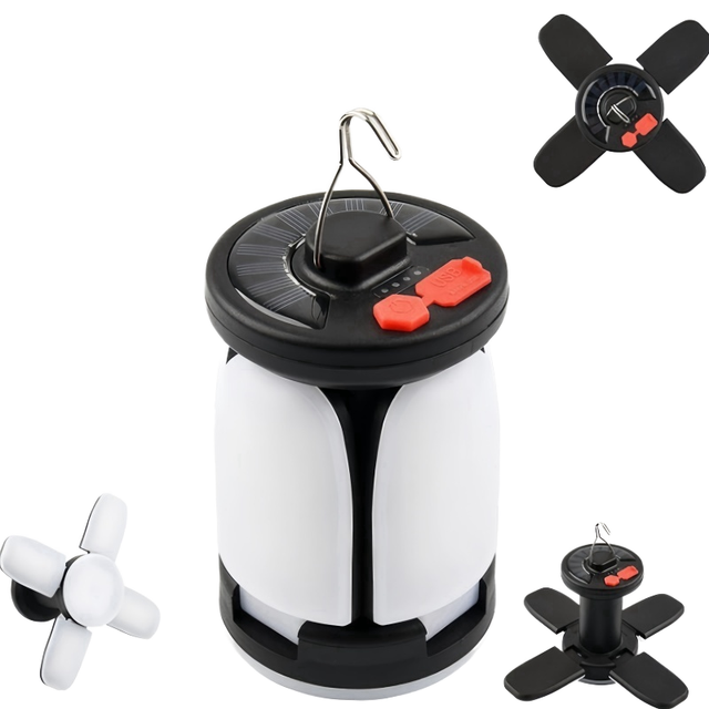 Portable USB Rechargeable LED Solar Football Lamp Foldable Outdoor Hanging Lantern for Emergency Charging for Camping