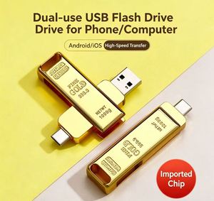 แฟลชไดรฟ์ USB โลหะสีทองแบบหมุนได้, USB2.0 และ Type-C 2-in-1, ความจุ 64GB/128GB, แฟลชไดรฟ์พกพาสำหรับเป็นของขวัญทางธุรกิจ - Product Image 2