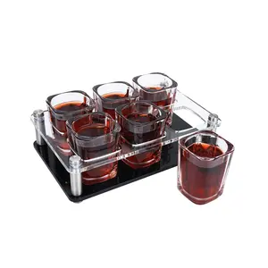 Soporte de acrílico para vasos de vino, bandeja de 6 disparos con asas para vasos de Whisky, estable