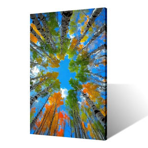Tableau mural sur toile <span class=keywords><strong>d</strong></span>'arbre aux couleurs vives - Impression colorée de canopée forestière <span class=keywords><strong>d</strong></span>'<span class=keywords><strong>automne</strong></span>, <span class=keywords><strong>paysage</strong></span> naturel moderne pour salon et chambre à coucher - Product Image 2