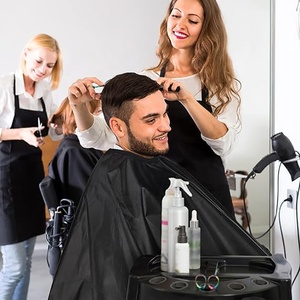 Cape de salon en gros avec logo personnalisé, robe de barbier, châ<span class=keywords><strong>le</strong></span> de coupe de cheveux, capes de coiffure, tissu, faible MOQ, unisexe - Product Image 2