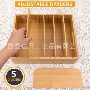 Bamboo Lid Holder With Removable Dividers Rectangular Desktop Storage <b>Rack</b> For Kitchen Containers And <b>Plates</b> - Product Image 3