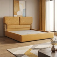 Lit double en bois massif de luxe moderne avec tête de lit en cuir, taille King, pour appartement, hôtel et villa