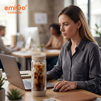 EmiGo 16fl.Oz 475 ml Gobelet isotherme en verre borosilicate à double paroi, anti-fuite, pour boissons froides, avec paille