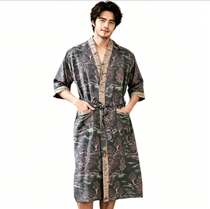 Peignoir Kimono 100% Coton à Imprimé Floral, Ensemble Couple, Robes de Nuit Douces et Absorbantes pour Hommes et Femmes, Idéal pour <span class=keywords><strong>Spa</strong></span>, Hôtel et Usage Domestique - Product Image 5