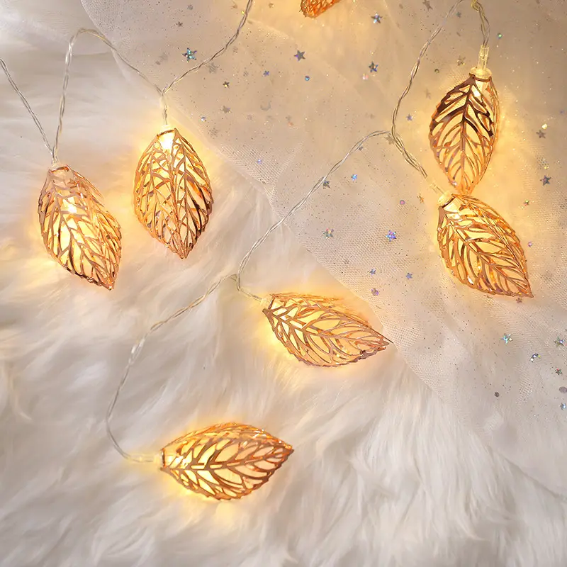 Hollow Metal Gold Leaf LED Battery USB Romantic Decorative Indoor String Lights