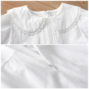 Kinder-Kurzarmkleid aus Weißer Baumwolle mit Spitze, A-Linie Prinzessinnenkleid mit Peter-Pan-Kragen, Sommer 2025 Neuer Stil für Ältere Kinder - Product Image 3