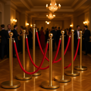 Set di 8 colonnine dorate con corda in velluto rosso per feste ed eventi - Product Image 2