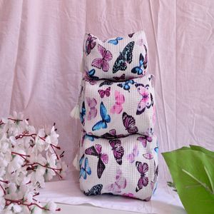 Ensemble de 3 trousses de toilette et de maquillage multifonctionnelles pliables en coton 100% matelassé BLOCKPRINT ART, écologiques et durables - Product Image 1